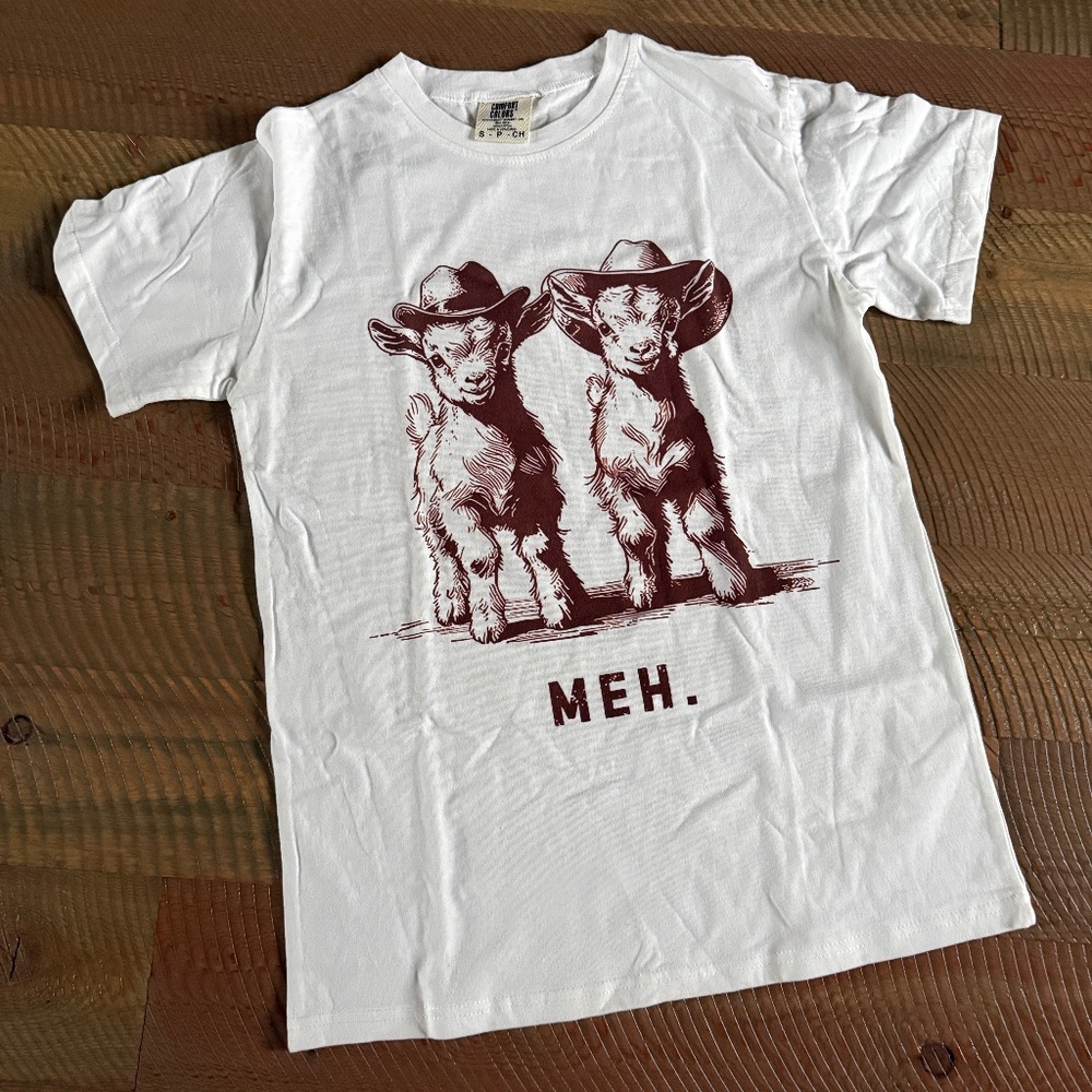 NEW Vintage Farm Funny Animal T-Shirt: "Meh" Goat Graphic Tee, size women'sSmall